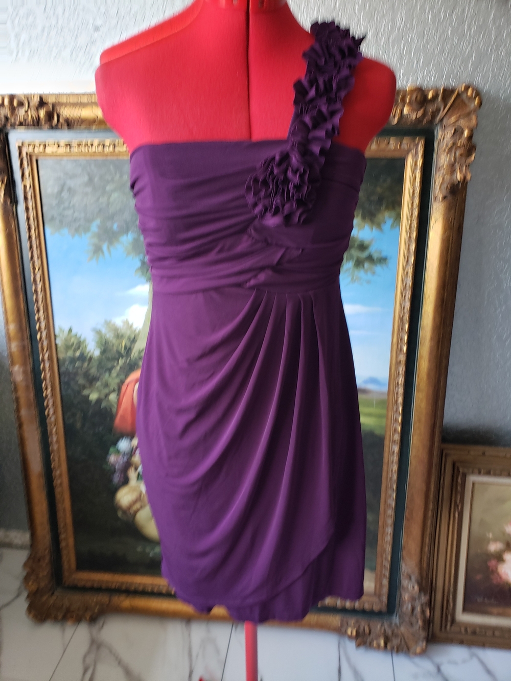 Enfocus Studio One-Shoulder Plum Floral-Appliqué Dress